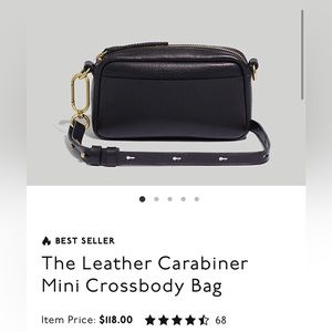 Madewell The Leather Caribiner Mini Crossbody Bag in True Black - NWT!